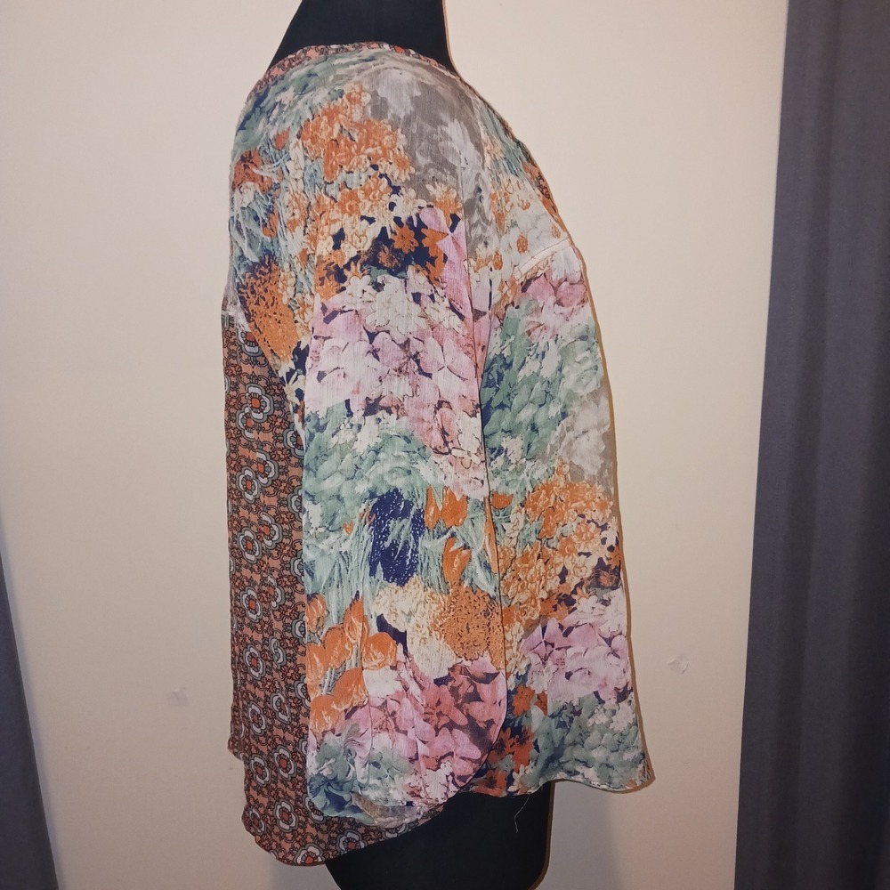 Figueroa & Flower Boho Cottagecore Sheer XL Floral Lace Back Peasant Blouse top - Picture 6 of 7